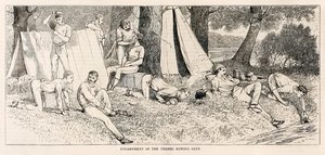 泰晤士赛艇俱乐部的营地。来自Henley Regatta蒸汽发射的草图？发表于1878年7月 作者 不明
