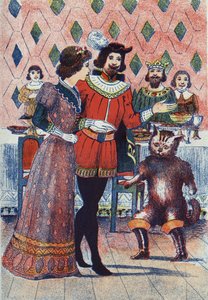 卡拉巴斯侯爵和国王的女儿的婚约。法国作家Charles Perrault (1628-1703)的故事《Le chat Botte》的插图。匿名插图。想象力 马塞尔-瓦涅，贾维尔-南希，无日期（19世纪末）。 作者 未知艺术家
