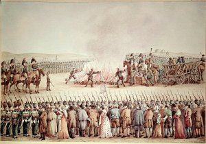 在1806年的大陆封锁期间，英国货物被拿破仑一世-波拿巴的命令擦伤。在第一帝国时期，大陆封锁是对拿破仑通过阻止英国与其他国家的贸易来破坏英国的政策的称呼。 作者 未知艺术家