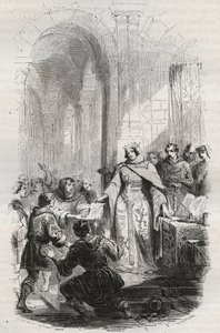 卢森堡伯爵夫人埃尔梅辛德--1243年卢森堡的埃尔梅辛德-伊雷授予卢森堡居民的邮资宪章--1868年西奥多-贾斯特（1818-1888）在《从原始时代到利奥波德一世末期的比利时历史》中的雕版画-- 作者 Unknown artist