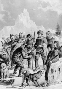 爱斯基摩人发现了远征者购买的镜子——从最早到 1875 年远征的英国和外国海岸的北极探险。 作者 未知艺术家