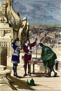 Experience of Blaise Pascal with a mercury barometer at the top of the Tour Saint Jacques la Boucherie in Paris. 作者 未知艺术家