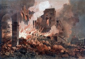 1871 年 5 月 24 日财政部（当时在杜伊勒里宫）的火灾 - 光刻，19 世纪后期 作者 Unknown artist