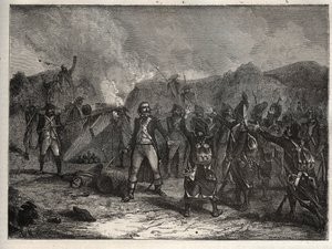 第一次联军。安托万-纪尧姆（Antoine-Guillaume）-兰庞上校（1759-1842）在1796年4月12日蒙特诺特战役中，在反对拿破仑-波拿巴的法国军队与奥地利和撒丁岛的军队的意大利战役中--法国人 作者 未知艺术家