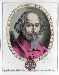 弗朗切斯科·安德烈尼（Francesco Andreini，约 1548-1624 年）意大利演员和喜剧喜剧的剧作家。 雕刻“斯帕文托船长的勇敢”，威尼斯 1624 作者 未知艺术家