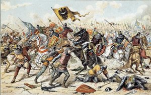 Franco-English War (1202-1214): the Battle of Bouvines on 27/07/1214 between the French army of Philippe Auguste and the Flemish and Welfs of Othon IV. The French victory was decisive in the outcome of the war. 19th century. Paris, Musee de l