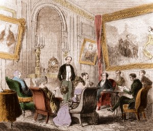 Francois Rene de Chateaubriand（1768-1848），法国作家和政治家，在巴黎塞夫勒街Abbey-au-Bois的Recamier夫人的客厅里阅读 "Memoires d