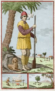 来自圣多明各（海地）的法国布卡尼。亚历山大-奥利维尔-埃克塞梅林（1645-1710年）的 "Histoire des Aventurers Flibustiers et Boucaniers Signales Dans Les Indes "中的雕版画。 作者 未知艺术家