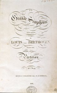 The Symphony n. 乐谱第一德文版的 Frontispice。 德国作曲家路德维希·范·贝多芬 (1770-1827) (1799-1800) 的 C 大调第一首。 波恩 作者 未知艺术家