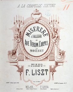 阿莱格里的《Miserere》和莫扎特的《Ave verum corpus》的封面，由李斯特为钢琴抄写（1865年）。 作者 未知艺术家