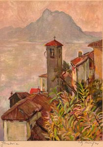 瑞士甘德里亚，圣萨尔瓦多山和卢加诺湖，明信片，作者 Fritz Meijer，约 1940 年（彩色石版画） 作者 未知艺术家