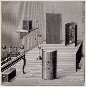 Heinrich Hertz（1857-1894）关于电波的实验的总体布局 - 在 Emile Desbeaux 的“”Physique populaire”中，Flammarion 作者 未知艺术家