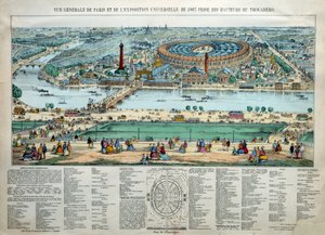 1867年巴黎世界博览会的总体情况。底部：Champ de Mars军事学校的公园。雕刻 巴黎，卡纳瓦莱博物馆 作者 未知艺术家