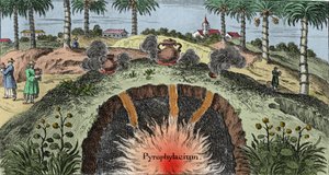 地质学：切开大地的树皮，解释火从地球上的出口。 Johann Zahn (1631-1707) 的“Mundi Mirabilis Oeconomia”版画 作者 未知艺术家