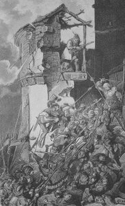 德国农民战争（1524-1526 年）：位于斯图加特东北约 40 公里、施瓦本森林中心地带的雷姆斯-穆尔区的小镇穆尔哈特遭受的破坏 作者 未知艺术家