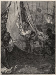 希腊独立战争 1821-1829年：康斯坦丁（Constantine）-卡纳里斯（Konstantinos Canaris）在基奥斯岛前烧毁土耳其舰队的旗舰 作者 Unknown artist