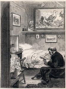 格林威治医院小屋皇家查尔斯病房--1865年雕刻的一个海军养老金领取者在他的退休宿舍（格林威治医院）------。 作者 未知艺术家