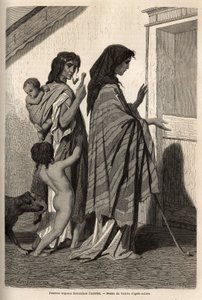 Gypsy women and children, in rags or half naked, asking for door-to-door almone in Essek (Danube basin). Engraving to illustrate the memories of travel among the southern Slavs, by Georges Perrot, in 1868, published in “” Le tour du monde”” 1870-1871, edit 作者 未知艺术家