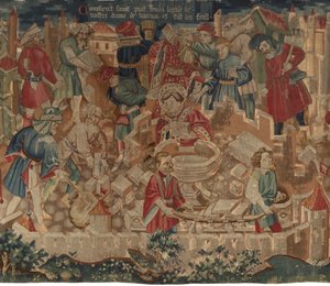 Saint Piat 和 Saint Eleuthère 的历史，场景 5：圣 Piat 如何建立圣母教堂并制作洗礼字体 作者 未知艺术家