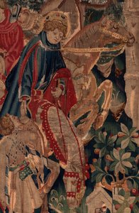 Saint Piat 和 Saint Eleuthère 的历史，场景 8，细节中心。 骑士。 作者 未知艺术家