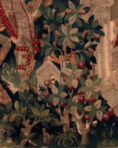 Saint Piat 和 Saint Eleuthère 的历史，场景 8 细节中右。 自然场景，灌木丛。 作者 未知艺术家