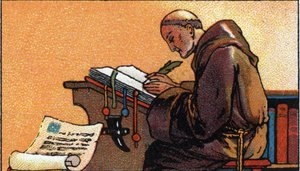 写作史：中世纪抄写手稿的僧侣，20 世纪初 (chromo) 作者 未知艺术家