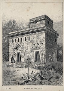 印加人的住房--1889年的雕刻，载于 "Histoire de habitation humaine à l