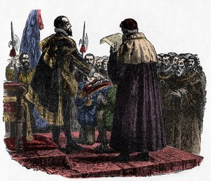 休·卡佩（Hugh Capet）宣读君主誓言 - 法兰克国王休格·卡佩（Hugues Capet，约 941-996 年），于 987 年 -1882 年宣读君主誓言 作者 未知艺术家