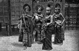人类动物园。1889年世界博览会上的爪哇舞者在甘榜。(根据Levy先生的照片)。刊登在 "青年杂志 "上的版画 作者 未知艺术家