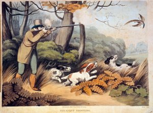 在英国狩猎野鸡。 19 世纪雕刻。 Gien，狩猎博物馆 作者 未知艺术家