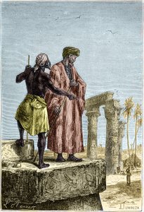 伊本-白图泰(1307-1377)在埃及--载于儒勒-凡尔纳的《发现地球》。 作者 未知艺术家