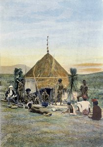 Illustration of a telegraphic camp near Uarai in New Caledonia. 作者 未知艺术家