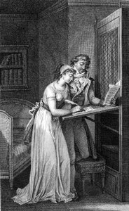 Choderlos De Laclos (1741 - 1803) 的“危险联络”一书插图。 从 19 世纪初开始雕刻。 作者 未知艺术家