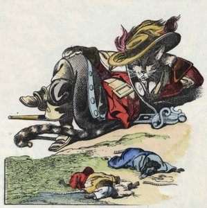 故事 "可怕的拉米纳格罗比斯和老鼠 "的插图，由Jean de la Fontaine绘制的寓言故事。载于《小家伙们的家的故事》。19世纪的匿名版画。 作者 未知艺术家