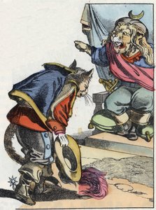 故事 "可怕的拉米纳格罗比斯和老鼠 "的插图，由Jean de la Fontaine绘制的寓言故事。载于《小家伙们的家的故事》。19世纪的匿名版画。 作者 未知艺术家