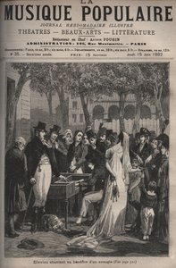 Jean Elleviou，法国歌手、喜剧演员和编剧(1769-1842)，1801年在香榭丽舍大街为一位盲人演唱 - "La musique populaire "周报中的雕刻 - 1882年 作者 未知艺术家