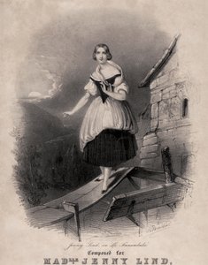 瑞典女高音歌唱家Jenny Lind，在Bellini的La sonnambula的梦游场景中 作者 不明