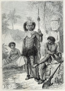 詹姆斯库克船长之旅（1728-1779）：马克萨斯群岛的土著 - 插图取自“18 世纪的伟大航海者” 作者 未知艺术家