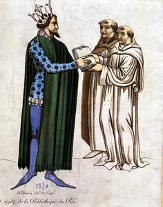 King Arthur and two monks - extract from “Lancelot du lac”, from A.D. 1370. 作者 未知艺术家
