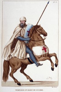 穿着 14 世纪战袍的圣殿骑士，雕刻于 1830 年 作者 未知艺术家