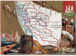 法国普瓦图夏朗德省的拉夏朗德因费尔。葡萄酒、白兰地、沙丁鱼、盐、藏红花、干鱼，约 1920 年 作者 未知艺术家