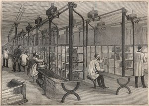 信报：在巴黎的邮政酒店分拣邮件 - 雕刻在《法国科学》中 作者 未知艺术家