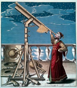 天文学家：一个人在天文表圈上观察星星 - 17 世纪的版画 - 法国巴黎 - 天文学家：一个人在望远镜中观察星星 - 版画 作者 未知艺术家