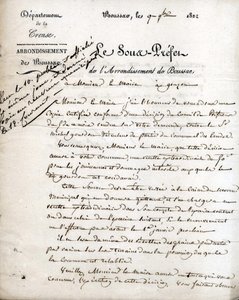 克勒兹省（布萨克区）副省长给古松市市长的信，1822年9月9日 作者 未知艺术家