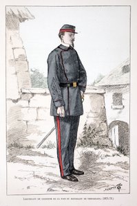 凡尔赛营和平卫士的中尉（1871-1873）。彩色蚀刻版画，为路易-勒平（1846-1933）主持出版的《和平卫士队伍史》一书作插图，由A. 作者 未知艺术家
