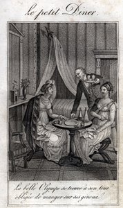 小晚餐。奥利姆佩-德-古日（1748-1793），法国女文学家和革命家，与她的朋友之一席琳在一起。 作者 未知艺术家