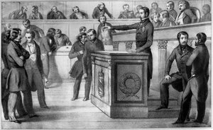 1848年12月20日，路易-拿破仑（拿破仑三世）宣誓效忠共和国--1848年12月20日，正式宣布为共和国总统的路易-拿破仑三世（路易-拿破仑）在国民议会宣誓。他发誓 "将继续保持F 作者 未知艺术家
