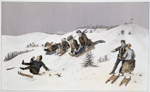 雪橇--载于亨利-巴克顿-劳伦斯中尉的《加拿大运动和消遣速写》。 作者 未知艺术家