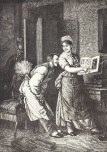 女仆自由活动，被女主人听到（平版）。 作者 未知艺术家