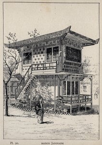 日本屋--1889年的雕刻，载于 "Histoire de habitation humaine à l